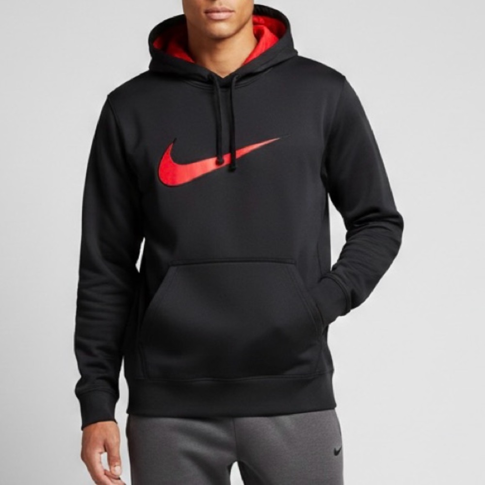 Nike Men's Therma-Fit Black Hoodie with‎ Red Swoosh Size Medium